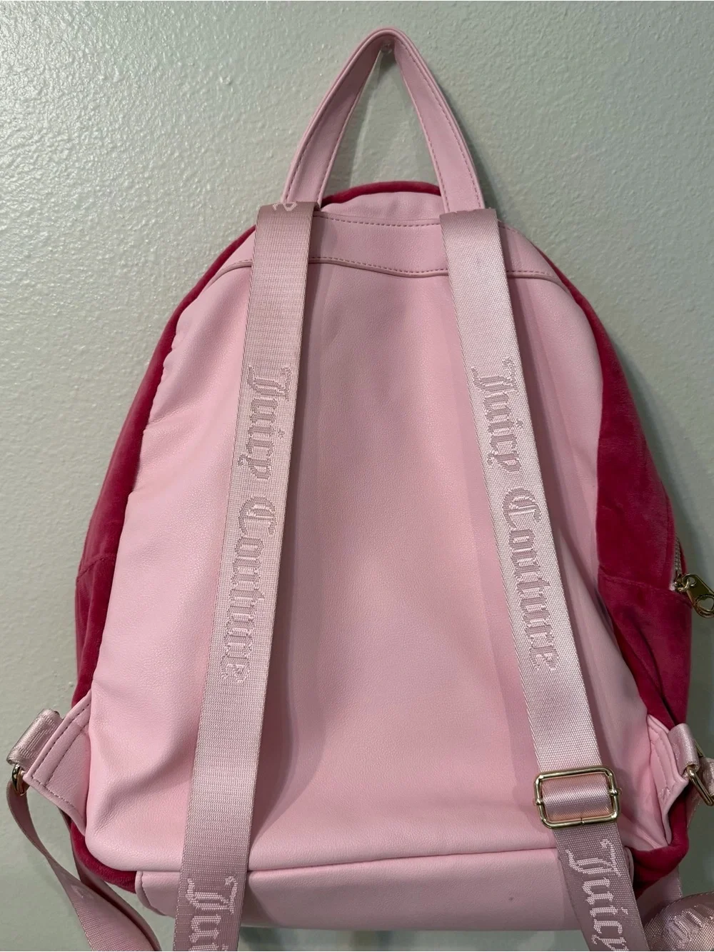 Juicy Couture Royal Pink Velour Backpack Rhinestone Crown Heart Charm Y2K